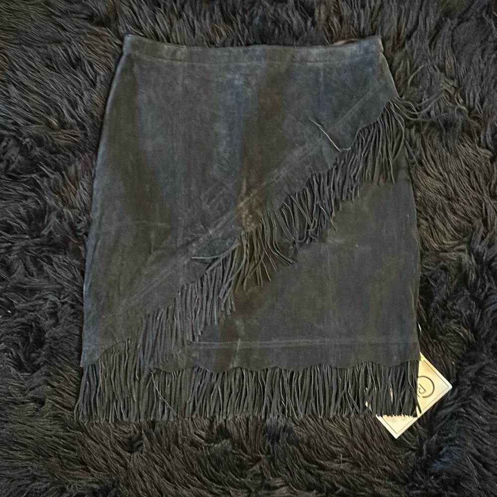 Cripple creek leather fringe skirt